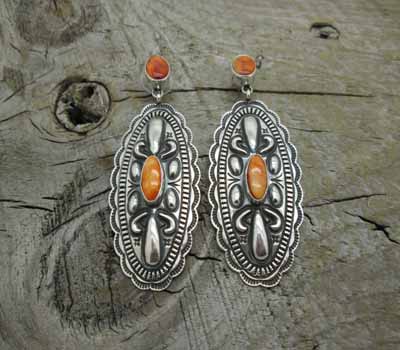 Native American Orange Spiney Earrings Repousse